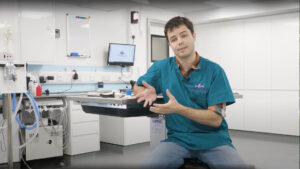 Vet from Riverport Vets giving a testimonial about Veterinary IT Services, filmed in the clinic consultation room