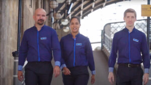 Scene from Lumo’s “Project Dave” staff training film produced by WIDEO.co.uk, filmed on location at a UK train station during the launch of Lumo’s new rail service.