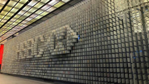 Art installation wall inside HSBC headquarters in Canary Wharf.